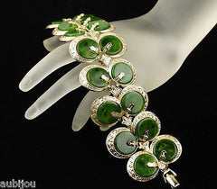 Vintage Signed Art Modeart Wide Spinach Green Marbled Bakelite Oriental Bracelet 1960's