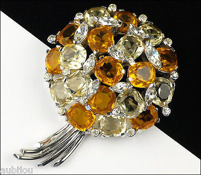 Jomaz Floral Jonquil Topaz Faceted Glass Rhinestone Bouquet Nosegay Brooch Pin