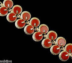 Vintage Signed Art Wide Orange Red Rust Marbled Bakelite Oriental Bracelet 1960's
