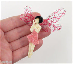 Lea Stein Fairy Demoiselle Volage Brooch Pin Pink Black Red