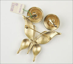 Vintage Trifari Figural White Enamel Butterfly Insect Brooch Pin Set Earrings 1960's