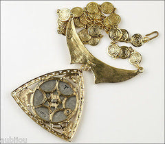Vintage Signed Art Egyptian Revival King Pharaoh Queen Pendant Necklace Medallion 1970's