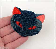 Lea Stein Bacchus The Cat Head Brooch Pin Dark Blue Red Model