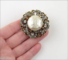 Vintage Signed Art Modeart Rhinestone Baroque Pearl Set Pin Brooch Earrings 1960's