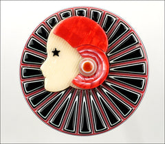 Lea Stein Full Collerette Art Deco Girl Brooch Pin Black Red
