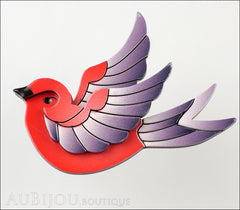 Erstwilder Bird Brooch Pin Fancie Jo Sparrow Red Grey Front