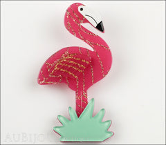 Erstwilder Bird Brooch Pin Flamboyant Flamingo Funk Fuchsia Gold Front