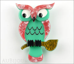 Erstwilder Bird Brooch Pin Howards Hoot Owl Pink Green Front