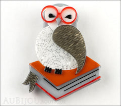 Erstwilder Bird Brooch Pin Studious Snow Owl Orange Front