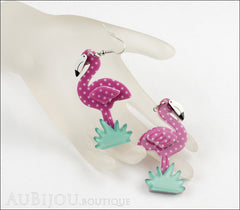 Erstwilder Bird Earrings Flamboyant Flamingo Funk Purple Polka Dot Mannequin