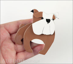 Erstwilder Brooch Pin Boof Bulldog Dog  Chocolate White Model