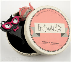 Erstwilder Brooch Pin Elissa the Indie Cat Jet Black Fuchsia Box