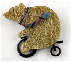 Erstwilder Brooch Pin Grouchy Bear Riding Bicycle Beige Front