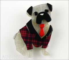 Erstwilder Brooch Pin Pete The Pug Dog Grey Red Front