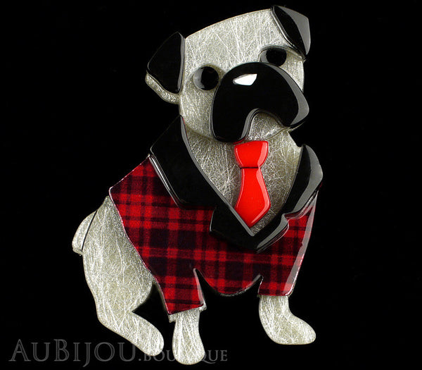 Erstwilder Brooch Pin Pete The Pug Dog Grey Red Gallery