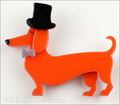 Erstwilder Brooch Pin Pierre and the Dancing Hat Dachshund Dog Red Front