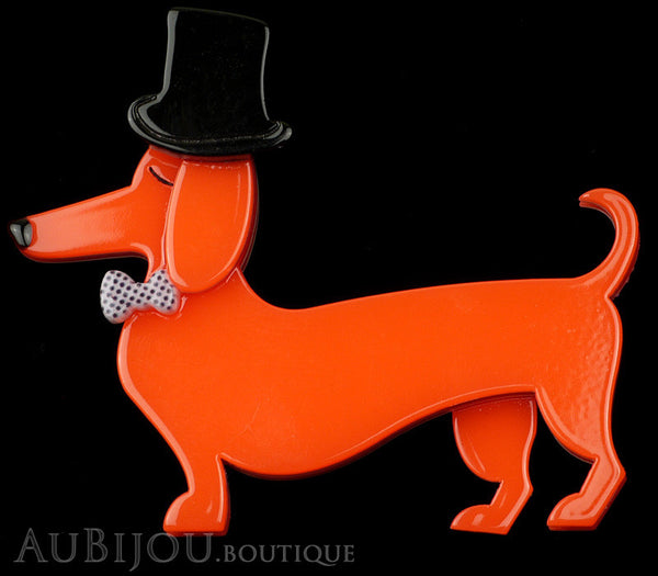 Erstwilder Brooch Pin Pierre and the Dancing Hat Dachshund Dog Red Gallery