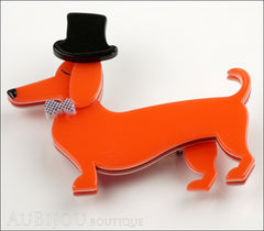 Erstwilder Brooch Pin Pierre and the Dancing Hat Dachshund Dog Red Side