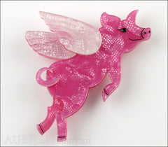 Erstwilder Brooch Pin Pigs Can Fly Pearly Pink White Front