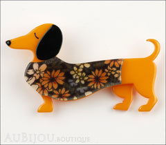 Erstwilder Brooch Pin Samuel the Silly Sausage Dachshund Dog Orange Front