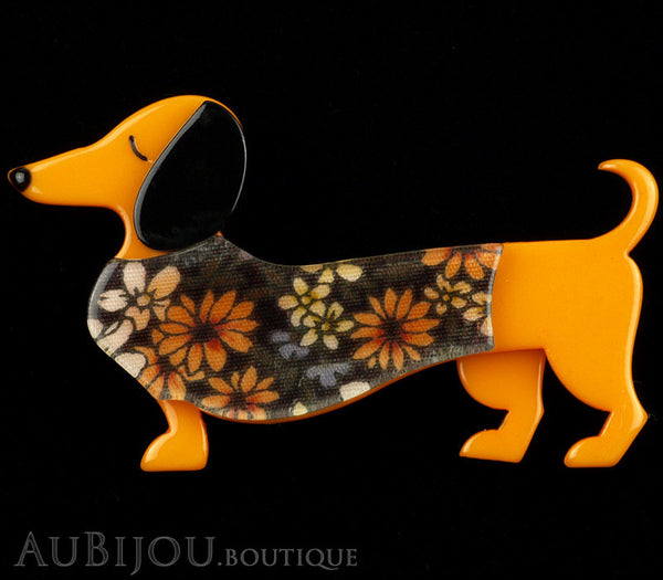 Erstwilder Brooch Pin Samuel the Silly Sausage Dachshund Dog Orange Gallery