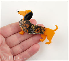 Erstwilder Brooch Pin Samuel the Silly Sausage Dachshund Dog Orange Model