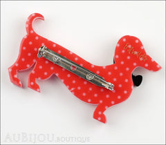 Erstwilder Dachshund Brooch Pin Spiffy the Sausage Dog Red Polka Dot Back