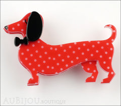 Erstwilder Dachshund Brooch Pin Spiffy the Sausage Dog Red Polka Dot Front