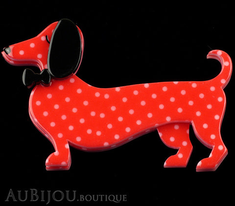 Erstwilder Dachshund Brooch Pin Spiffy the Sausage Dog Red Polka Dot Gallery