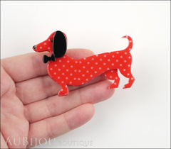 Erstwilder Dachshund Brooch Pin Spiffy the Sausage Dog Red Polka Dot Model