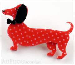 Erstwilder Dachshund Brooch Pin Spiffy the Sausage Dog Red Polka Dot Side