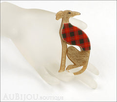 Erstwilder Dog Pin Brooch Garrison the Greyhound Beige Scottish Plaid Mannequin
