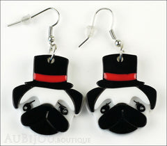 Erstwilder Earrings Don The Dapper Pug Dog White Black Front