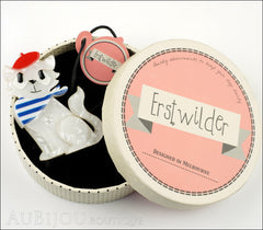Erstwilder Brooch Pin Farrah the French Kitty Cat White Red Blue Box