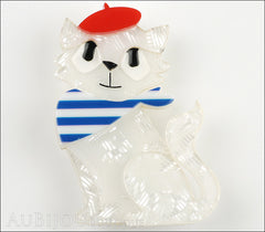 Erstwilder Brooch Pin Farrah the French Kitty Cat White Red Blue Front