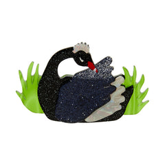 Erstwilder Odette's Bane Black Swan Bird Brooch Pin Front