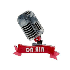 Erstwilder On Air Retro Microphone Brooch Pin Front