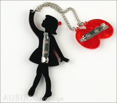 Erstwilder Pin Brooch Deco Girl Bev And The Flying Balloon Black Red Back