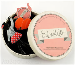Erstwilder Pin Brooch Deco Girl Bev And The Flying Balloon Grey Red Box