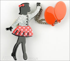Erstwilder Pin Brooch Deco Girl Bev And The Flying Balloon Grey Red Front