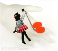 Erstwilder Pin Brooch Deco Girl Bev And The Flying Balloon Grey Red Mannequin