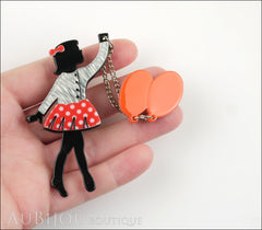 Erstwilder Pin Brooch Deco Girl Bev And The Flying Balloon Grey Red Model