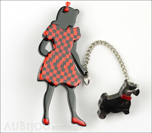 Erstwilder Pin Brooch Deco Girl Dog Walking Wonders Black Red Gallery