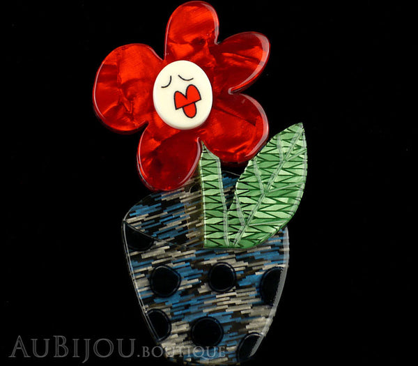 Erstwilder Pin Brooch Sally Singing Solo Flower Pot Red Green Blue Gallery