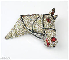 Vintage Rare Coro Pave Rhinestone Figural Horse Head Brooch Pin Rhodium Plated