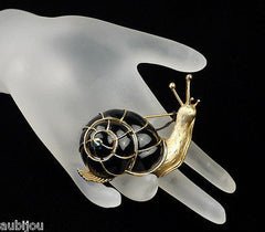 Vintage Crown Trifari 3D Figural Black Enamel Snail Brooch Pin 1960's Shell Slug