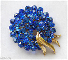 Vintage Trifari Briolette Cobalt Blue Rhinestone Brooch Pin Set Drop Earrings