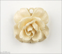 Vintage 3D Hand Carved Bone Floral Flower Rose Brooch Pin Pendant Art Deco 1930's