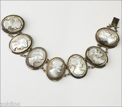 Antique Victorian Sterling Silver Mother Of Pearl Mop Carved God Cameo Bracelet