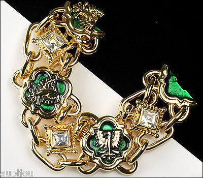 Vintage MVH Michaela Heraldic Crest Coat Of Arms Green Enamel Eagle Bracelet